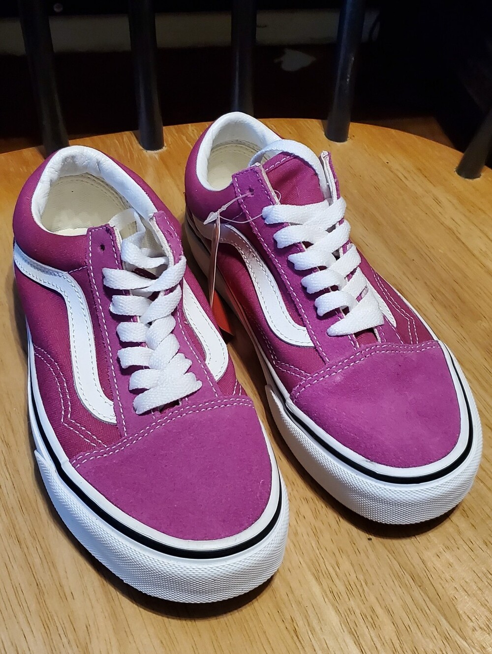 Women’s Purple Suede Canvas Vans Skate Sneakers with White Stripe